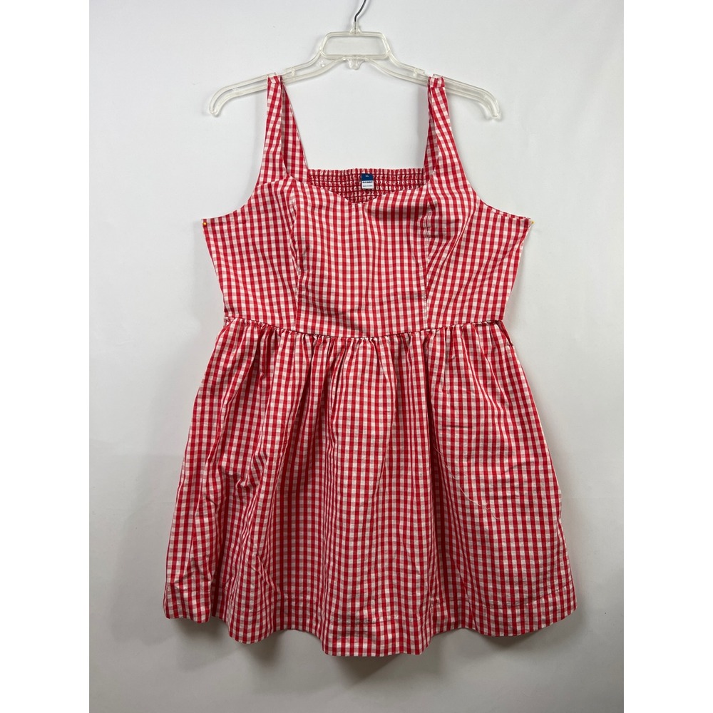 Old Navy Fit & Flare Dress Women XL Red Gingham Smocked Cotton Sleeveless